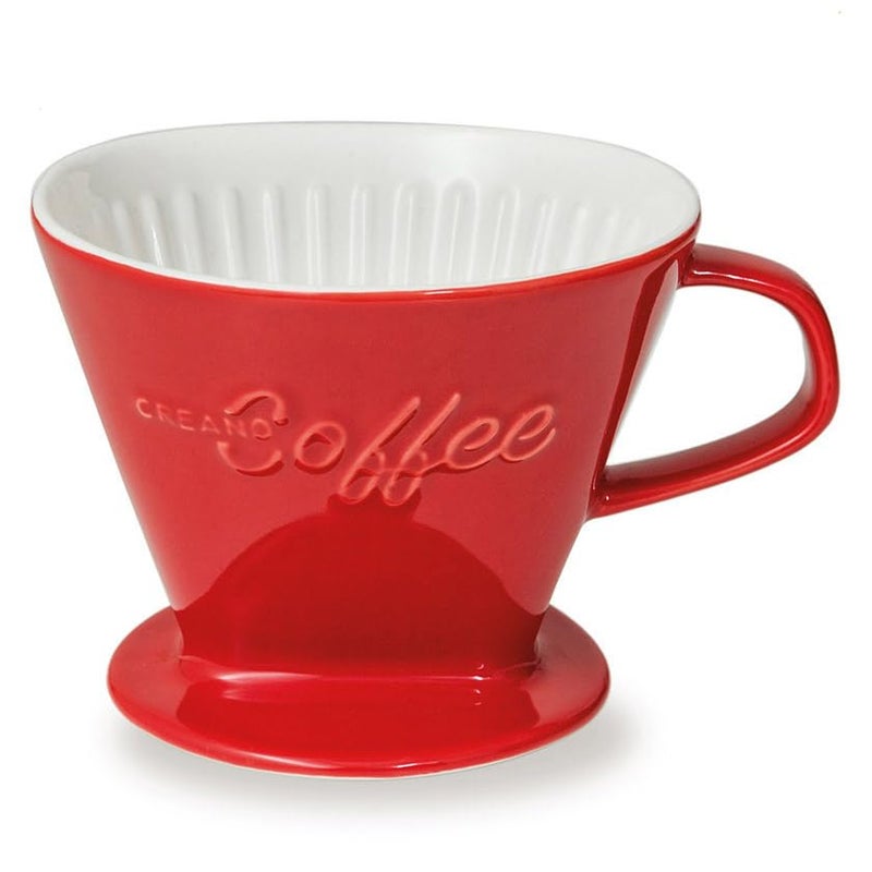 Creano XXL Porcelain Coffee Dripper Red - Ceramic Cone Brewer - Pour Over Coffee Maker - Filter Size 4 - huge and heavy quality 800gr/28oz - 6 Colours availeble - Image 1
